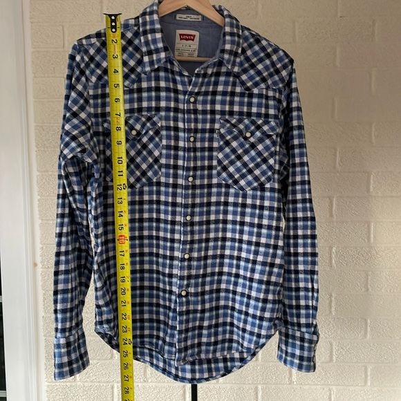 Levi’s Flannel Vintage & Western Style Gingham Blue & White Shirt Men’s SM Slim - Picture 17 of 17